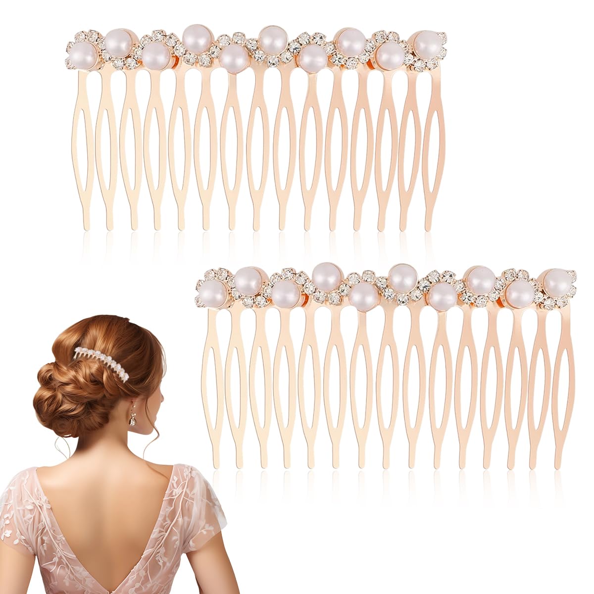 PALAY 2Pcs Pearl Hair Comb Pins Women Pearl Rhinestone Hair Pin Side Hair Comb Pin Women Rose Golden Alloy Pearl Rhinestone Bridal Hair Accessories Hair Pins PALAY 2Pcs Pearl Hair Comb Pins Women Pearl Rhinestone Hair Pin Side Hair Comb Pin Women Rose Golden Alloy Pearl Rhinestone Bridal Hair Accessories Hair Pins